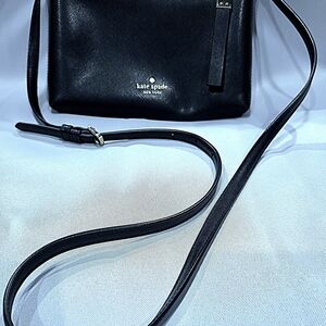kate spade black leather crossbody with gold logo